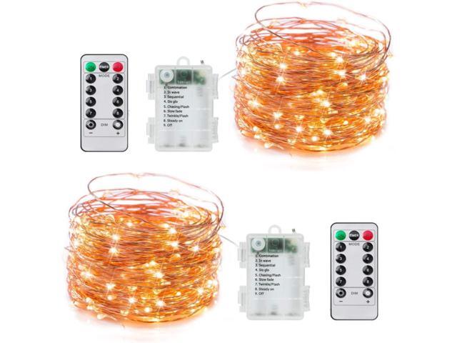 2 Pack Fairy Lights Battery Operated 20Ft 60LED Firefly String Lights with Remo