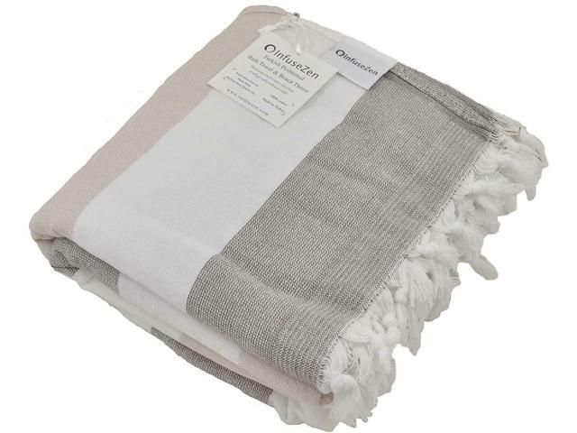 InfuseZen Large Turkish Towel with Soft Terryback Striped Peshtemal Terry Back