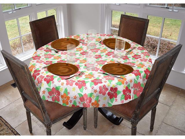 LAMINET Stitched Edge Drop Tablecloth - Hibiscus - Large Round - 70 Diameter