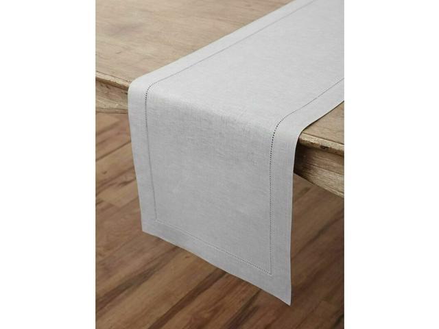 Solino Home Hemstitch Linen Table Runner - 14 x 144 Inch Handcrafted from Europ