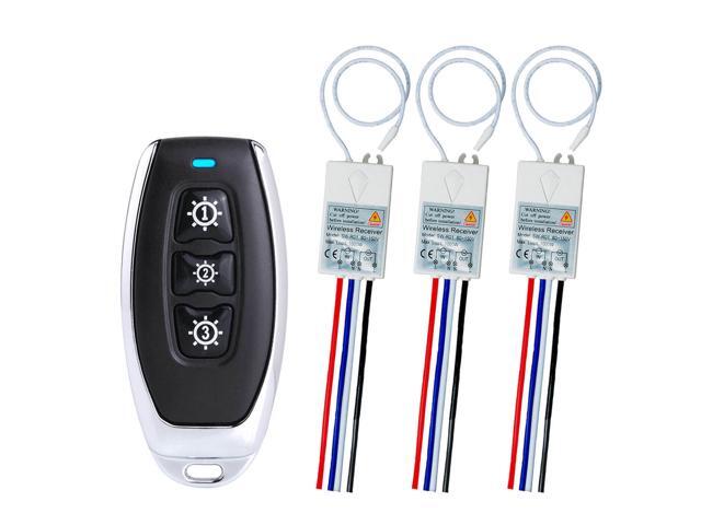 3PK Receiver w/ 3-Key Portable Wireless Light Switch Remote Control for Lamp