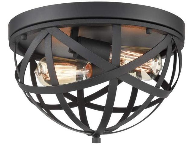 CLAXY Industrial Farmhouse Flush Mount Ceiling Light Matte Black Dome Cage Light
