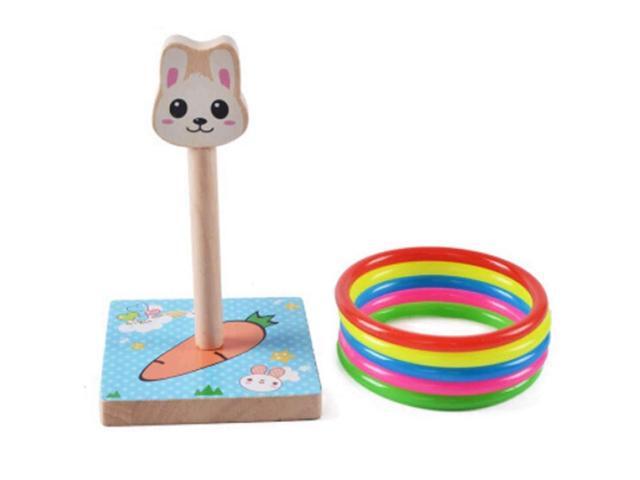 Kindergarten Children Wooden Rabbit Animal Throw Ring Toss Games Activities Toys