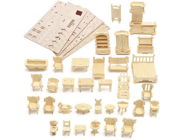 LoveInUSA 3D Wooden Dollhouse Furniture Puzzle DIY House Room Miniature Furniture Sets Puzzle Gift for Kids