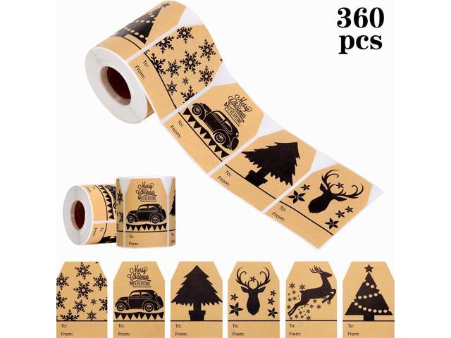 Outus Christmas Kraft Stickers Xmas Gift Tags Holiday Present Stickers 2 x 3 Inch 360 Total Adhesive Labels for Christmas Festival Presents