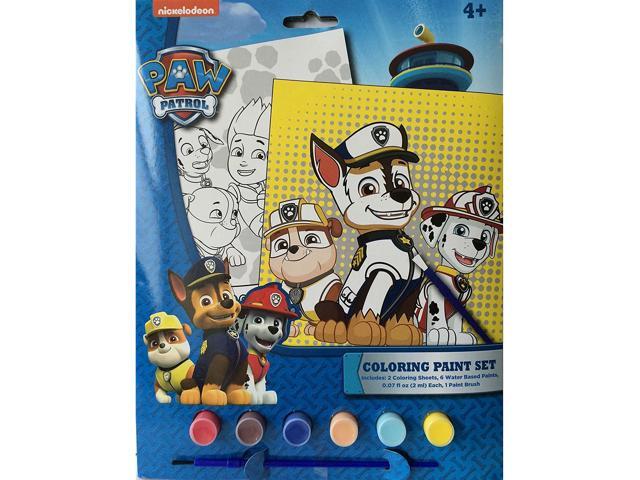 Paw Patrol Coloring Paint Set includes: 2 coloring sheets 6 water based paints and 1 paint brush