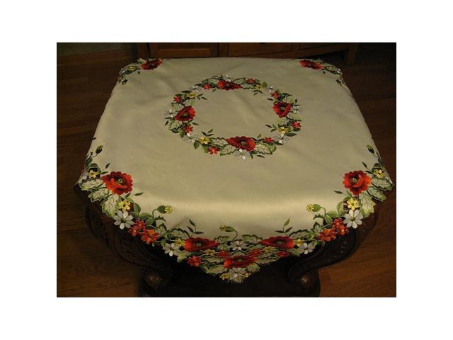 SAINTY H0775-(36x36) Red Poppy Square Table Topper 36' Cream