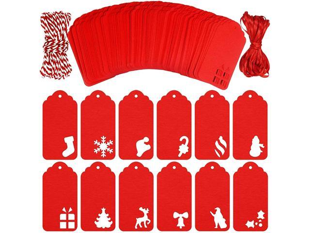 Winlyn 168 pcs 12 Designs Christmas Red Gift Wrap Tags Bulk Hanging Blank Paper Tags Holiday Party Favor Tags in Assorted Hollow Designs with Twine