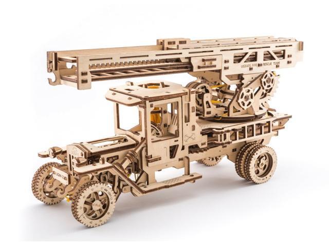 UGears FIRETRUCK w Ladder Mechanical Wooden Model KIT; 3D Puzzle; Self Assembly