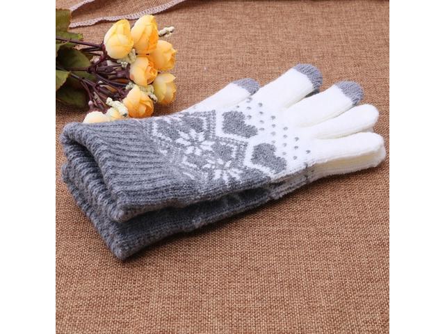 Women Girl Winter Warm Touch Screen Gloves Wool Stretch Snowflake Mittens