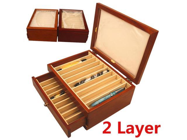 2 Layer Large-capacity Wooden Pen Box Wood Pen Box Fountain Pen Pencil Case Display Storage Wood Case 20 Pens Holders