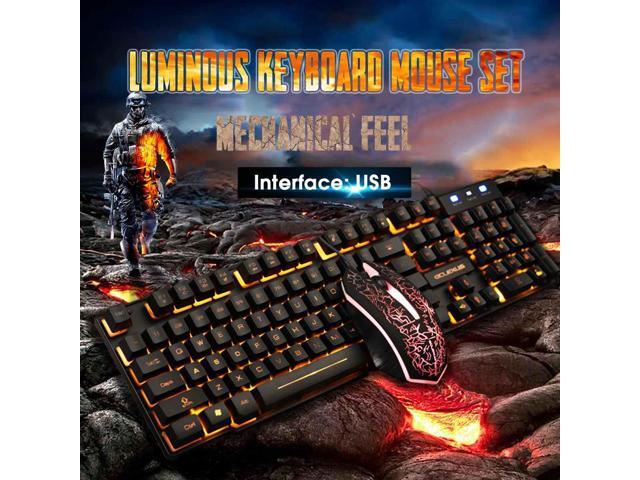 LEORY 104 Keys USB Gaming Keyboard and Mouse Combo Set Wired Colorful LED Orange Backlight for Laptop Desktop PC