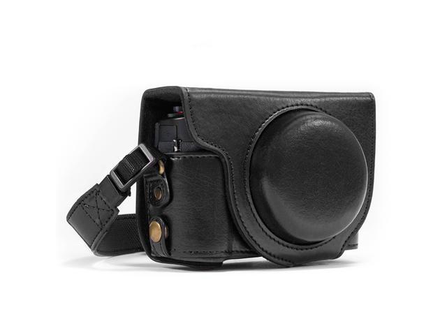 MegaGear MG975 Canon PowerShot G7 X Mark II Ever Ready Leather Camera Case and Strap with Battery Access Black