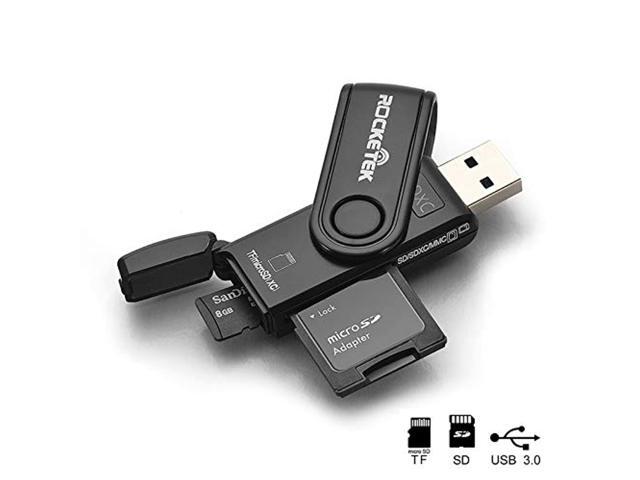 USB 30 SD Card Reader Rocketek 2 Slots Memory Card Reader with a Build-in Micro SD Card Cap for SDXC/SDHC/UHS-I SD Cards TF/Micro SD Cards