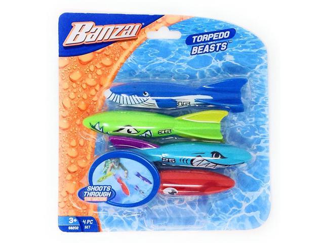 Banzai Swimming Pool Diving Toys Torpedo Beasts Sharks 4 in a Pack Ages 3+