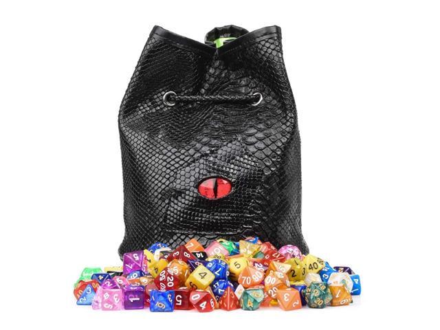 DND Dice Bag with Pockets - Large Dice Bag with Black Dragon Scales and Real Glass Dragon Eye - Rogues & Knaves