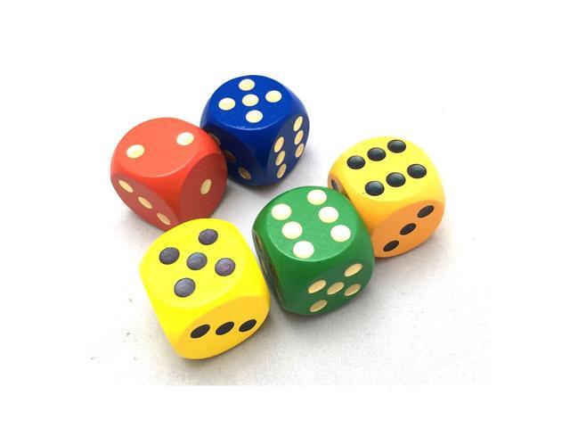 SmartDealsPro Set of 5 Random Color Large 1 1/5' Round Edge Wooden Dice (5 Colors with dots)