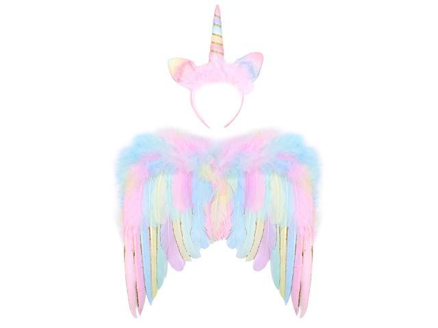 GC Girls Unicorn Wings with Headband Cute Feather Angel Wings Halloween Costume Accessories Cosplay Dress up Birthday Decorations