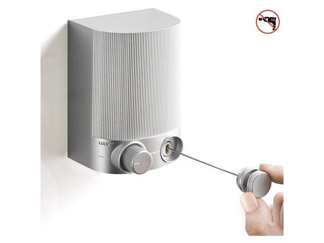 Jolitac Adjustable Retractable Clothesline Stainless Steel Rope 138 Feet ABS Case Pull Head Wall Mount Hotel Style Arc Clothes Dryer Line (Silver)
