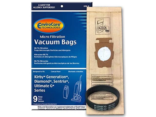 EnviroCare 9 Kirby Generation 123456 and Ultimate G Allergen Filtration Bags 1 Belt