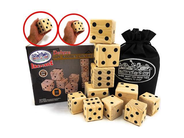Mattys Toy Stop Deluxe 10pcs Wooden Lawn Dice Set - Features 5 (275') and 5 (2') Large Wooden Dice with Storage Bag