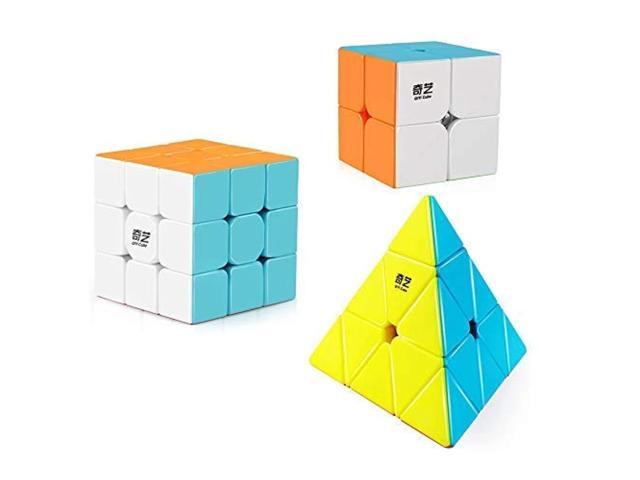 D-FantiX Qiyi Speed Cube Set Qidi S 2x2 Warrior W 3x3 Qiming Pyramid Magic Cube Stickerless Puzzle Bundle