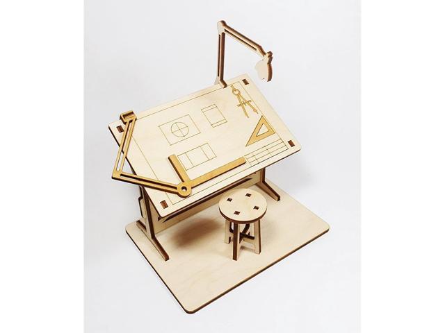 StonKraft Wooden 3D Puzzle Miniature Drafting Table - Home Decor Construction Toy Modeling Kit School Project - Easy to Assemble