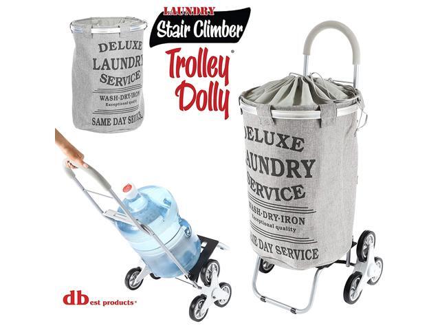 dbest products Stair Climber Laundry Trolley Dolly Grey Laundry Bag Hamper Basket cart with wheels sorter