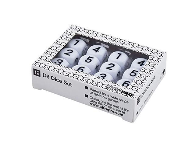 Ultra Pro 12-Set D6 White Dice with Black Large Numbering White with Black