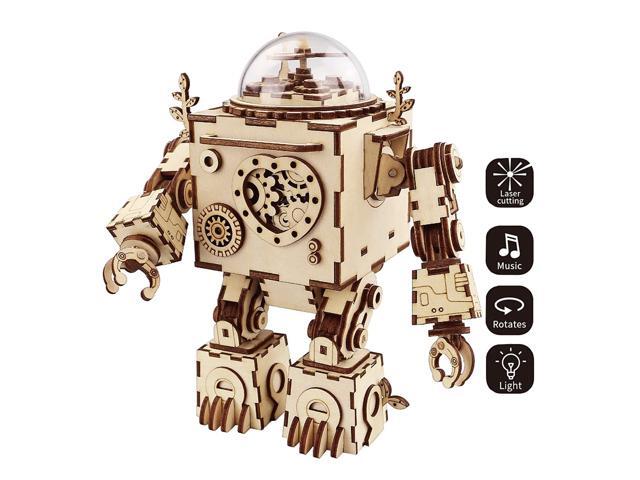ROKR 3D Wooden Puzzle Music Box Craft Toys Best Gifts for Men Women Kids Machinarium DIY Robot Figures with Light for Christmas Birthday