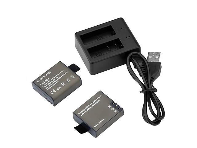 2 x 1050mAh Rechargeable Action Camera Battery with USB Dual Charger for EK7000EK7000 PlusEK7000 ProBrave 4 Brave 6 Vision 3Vision 4 Action Camera