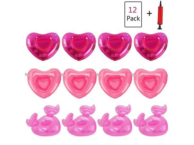 Float Drink Holders for Pool 12 Pack Heart Inflatable Beverage Floats Cup Coasters with Mini Air Pump