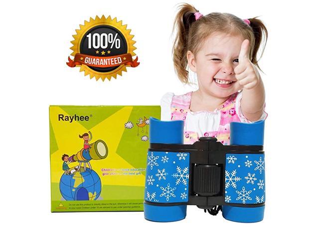 Rubber 4x30mm Toy Binoculars for Kids Bird Watching Educational Learning Hunting Hiking Birthday Presents Gifts for Children Outdoor Play Snow Blue