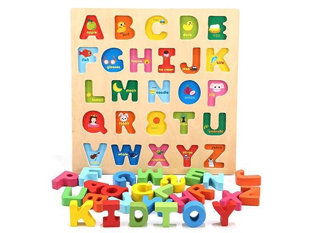 Wooden 26 Letters Puzzles Educational Toys Baby Learning Uppercase Alphabet Jigsaw Game for Boy and Girl Gifts