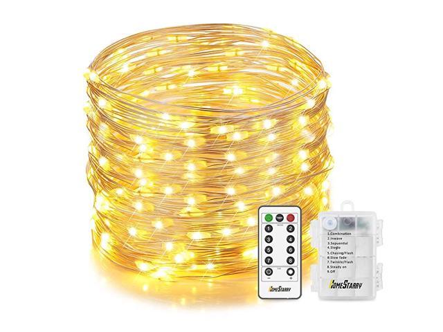 Christmas Fairy Lights 132 LED 33 ft 6 AA Battery Operated String Lights Waterproof 8 Modes with Remote Silver Wire Twinkle Lights for Bedroom