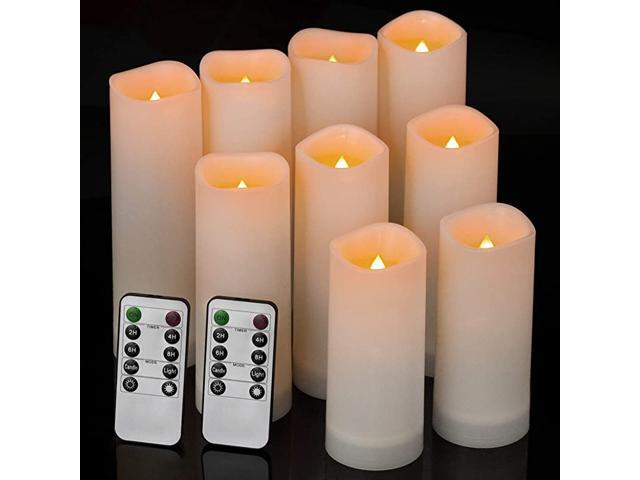 Flameless Candles Waterproof Outdoor Indoor led Candles Set of 9 H 5 6 7 x D 21 Battery Operated Candles with Remote TimerMade of Plastic