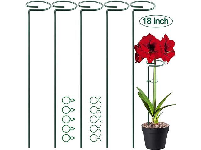 5 Pack 18 inch Plant Support Stakes Garden Single Stem Support Stake Amaryllis Plant Cage Support Rings with 10 pcs Plant Clips for Tomatoes Orchid