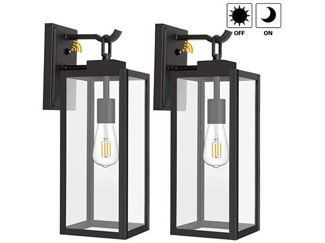Wall Lantern with Dusk to Dawn Photocell LED Bulb Included Matte Black Wall Light Fixtures Architectural Wall Sconce with Clear Glass Shade for