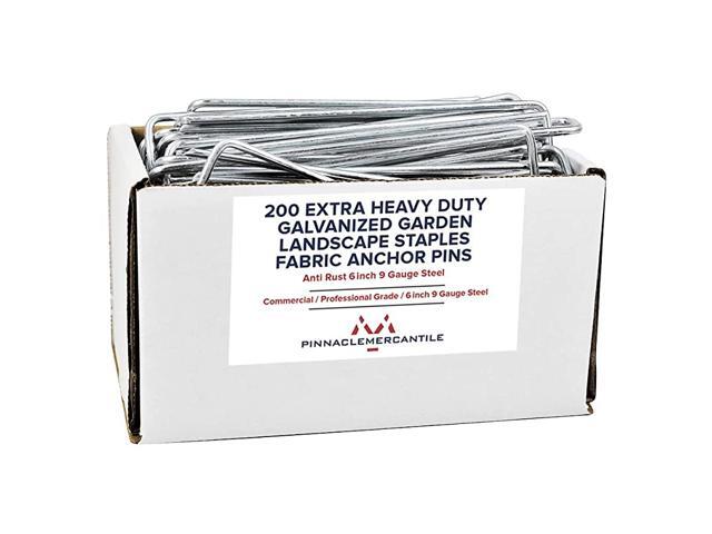 200 Pack Galvanized Garden Stakes Landscape Staples Extra Heavy Duty Sod Ground Anchors Anti Rust 6 inch Metal Pins 9 Gauge USA Made