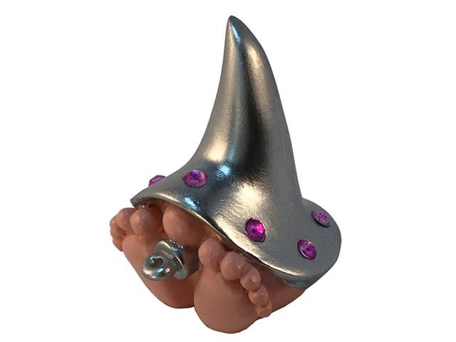 Baby Gnome Trixie A Girl Baby Gnome with The Silver Hat and Pink Jeweled Brim for The Fairy Garden