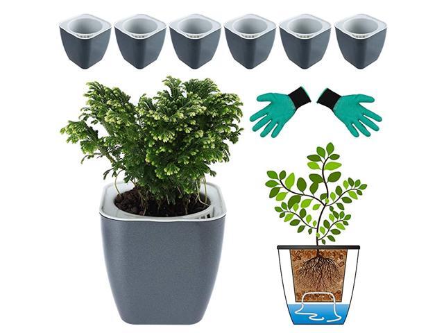 6 Packs 5 Inches Self Watering Planters Plastic Self Watering Pots Wicking Flower Pots for Indoor Plants African Violet Ocean Spider Plant Orchid