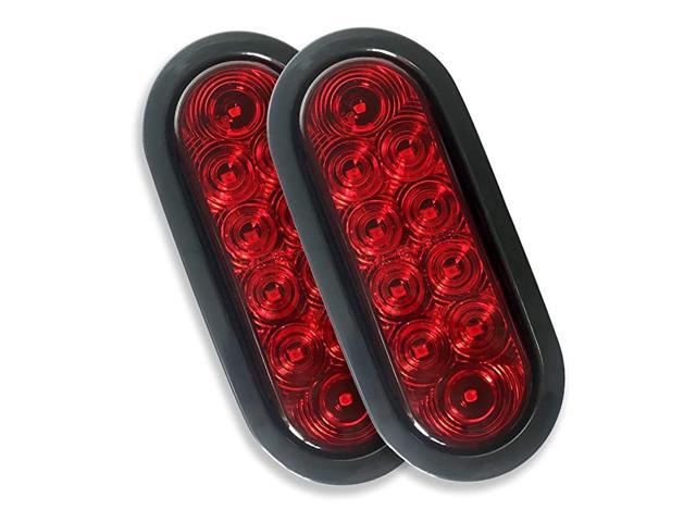 2 pcs Dark Red 6 Inch Oval LED Brake Stop Turn Trailer Tail Lights Kit 10 LEDs with Grommet and Plug for TrailerBusRV DOT Certified