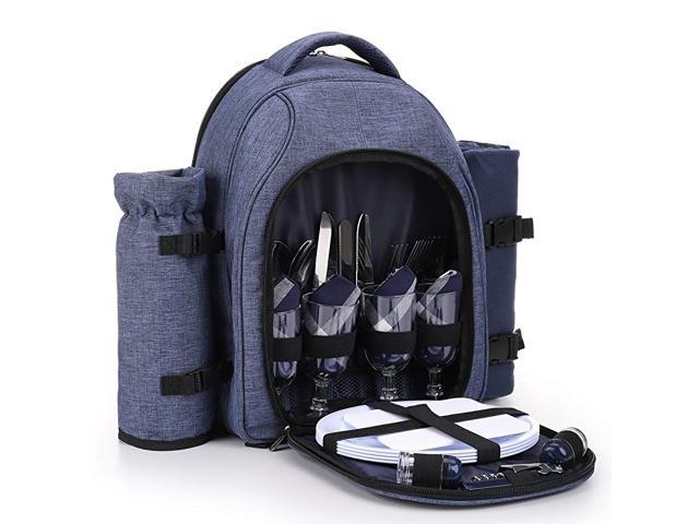 Picnic Backpack Bag for 4 Person with Cooler Compartment Detachable BottleWine Holder Fleece Blanket45quotx53quot Coffee MugsPlates and Cutlery Brown