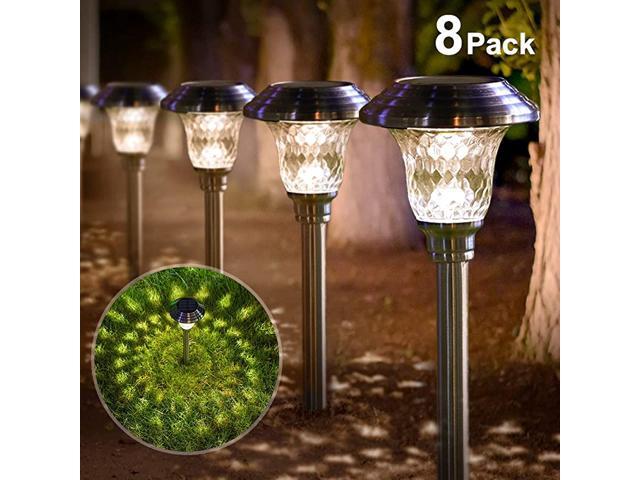 Solar Lights Bright Pathway Outdoor Garden Stake Glass Stainless Steel Waterproof Auto Onoff White Wireless Sun Powered Landscape Lighting for Yard