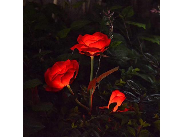 Rose Flower Outdoor Solar Stake Lights for Garden Yard Gravesite Flowers Chrismtas Pathway Decoration Red