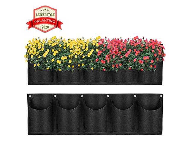 Horizontal 5 Pockets Hanging Garden planters 2020 Upgrade Black Waterproof Wall Mount Planter for GardenBalconyHome Decoration