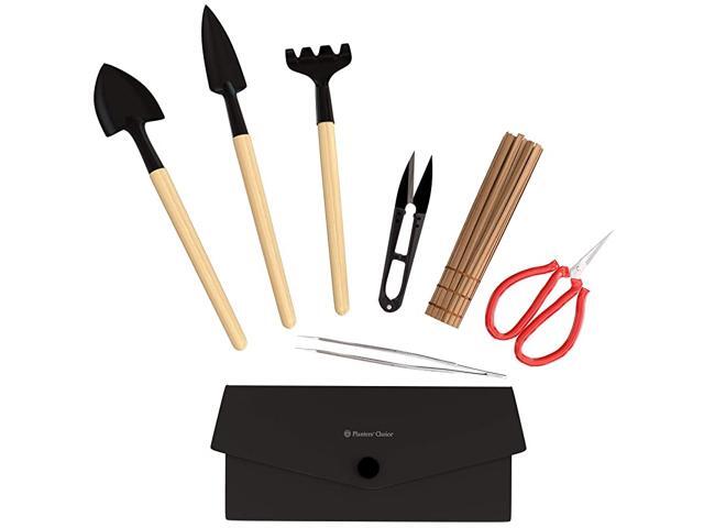 Bonsai Tool Kit Includes Wooden Rake Long amp Wide Spades Scissors Tweezers Bamboo Brush and Pruning Shears TrimmerClipper in Fabric Storage Holder