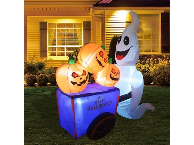 Halloween Blow up Yard Decorations Halloween Decorations Outdoor inflatables Ghost with Pumpkin Cart Yaed Decorations Outdoor Halloween