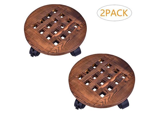 10quot Inch Rolling Wooden Planter Caddy Potted Plant Stand with Wheels Round Flower Pot Rack Indoor Outdoor Planter Trolley with 360° Rotating