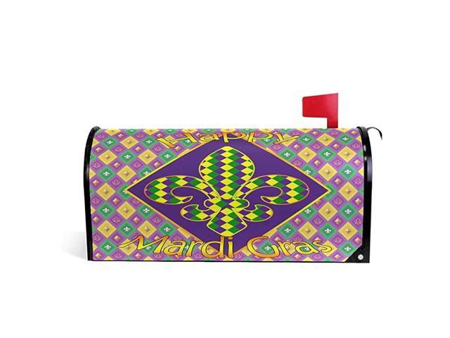 Happy Mardi Gras Zigzag Fleur De Lis Colorful Mailbox Covers Magnetic Large Post Letter Box Wraps Garden Yard Home Decor Oversize Size 255quot X
